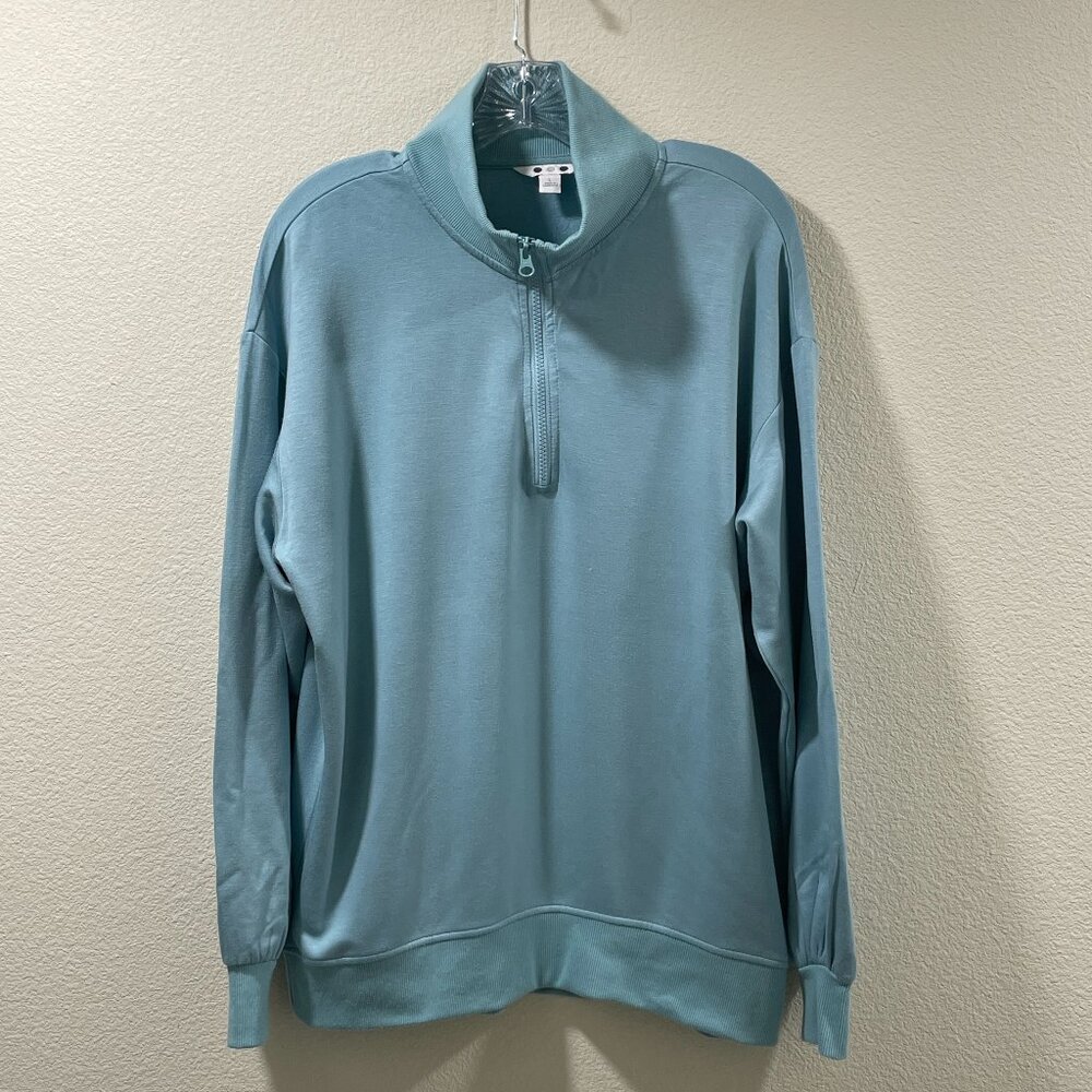 (NEW) THREE DOT (3 DOT) 1/4 Zip Long Sleeve Fleece Top, Aqua - L